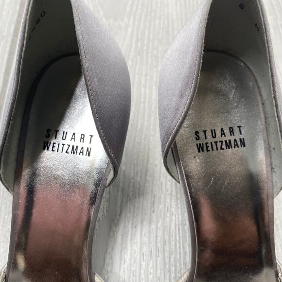 Stuart Weitzman Women's Vintage Slip On Silver Satin D-Orsay Heels Size 8 - Picture 11 of 11